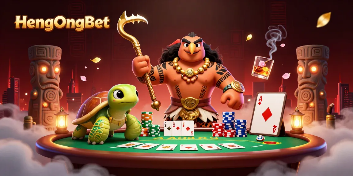 Experience dynamic gambling action at HengOngBet with vibrant poker elements and magical characters.