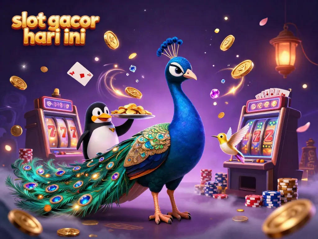 Slot gacor hari ini: ilustraasi 3D merak, penguin, dan kolibri di dunia kasino