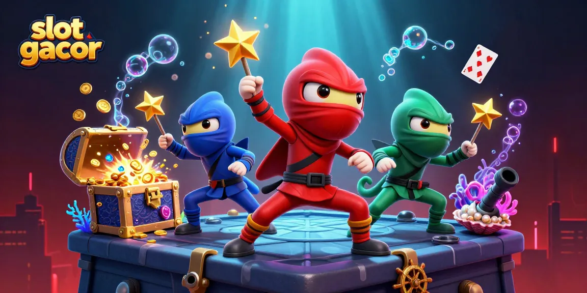 Menangkan jackpot slot gacor dengan ninja chameleon dalam ilustrasi berwarna-warni yang dinamis.