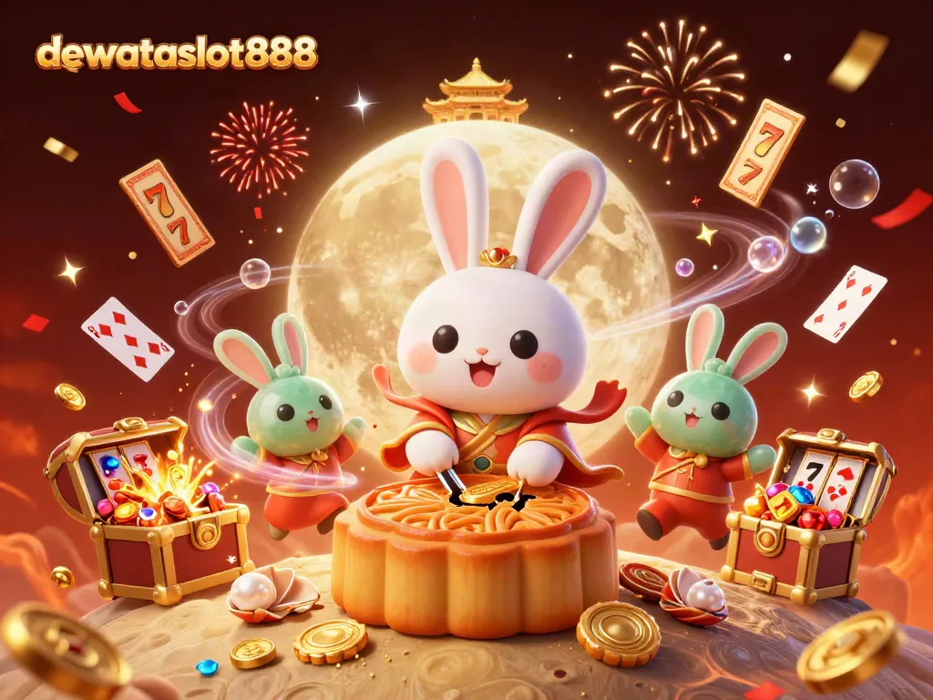 Permainan di dewataslot888 dengan kelinci bulan dan jackpot istimewa di latar belakang yang berkilau.