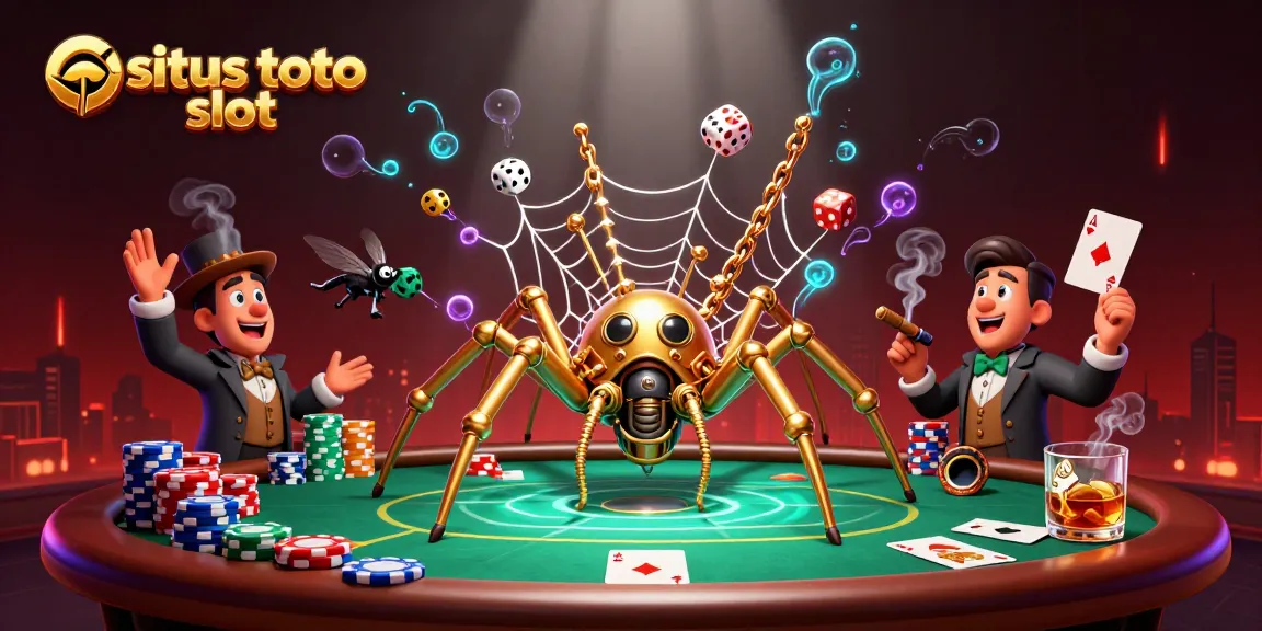 Catch the thrill of situs toto slot with a steampunk spider weaving golden fortunes and poker chips.