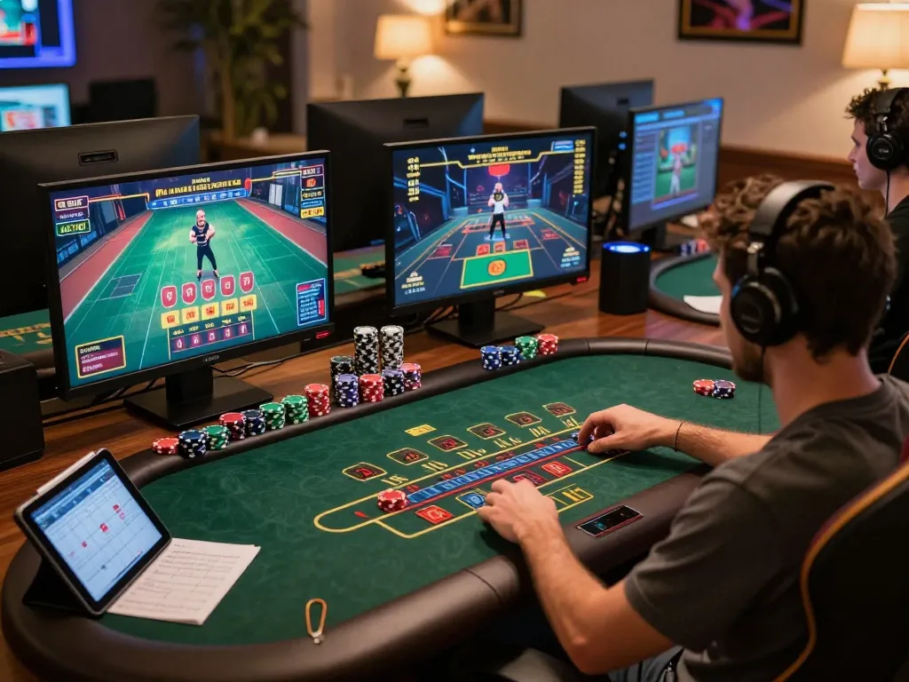Player strategizing at their online game setup with 888New's engaging blackjack, showcasing responsible gambling.