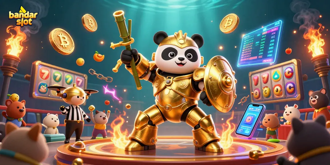 Menangkan permainan di bandar slot dengan ilustrasi 3D mekanik dan simbol jackpot memukau.