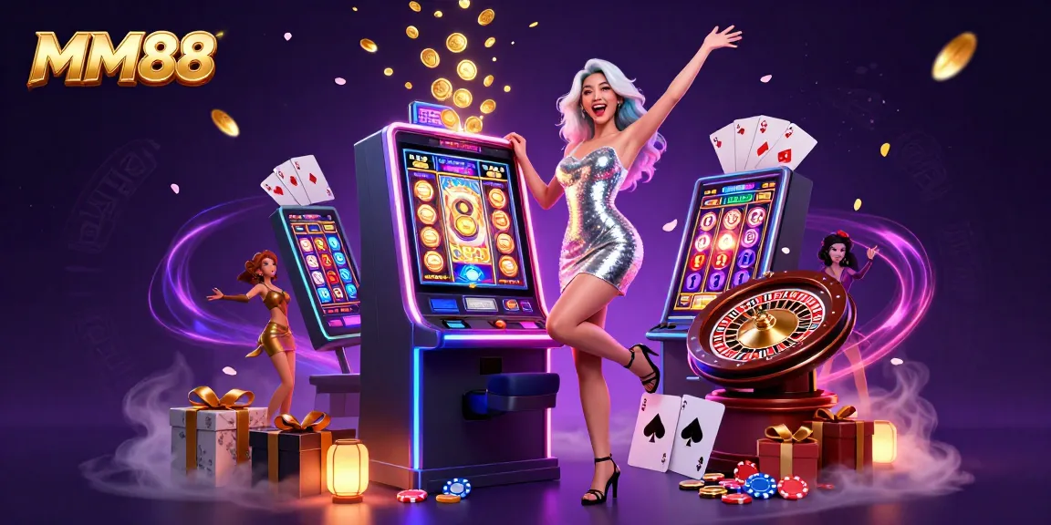 Join the excitement at MM88 with a stunning Asian woman celebrating a jackpot win at the casino.