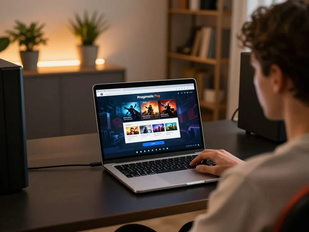 Login to your favorite games with Pragmatic Play Login interface visible on a sleek laptop.