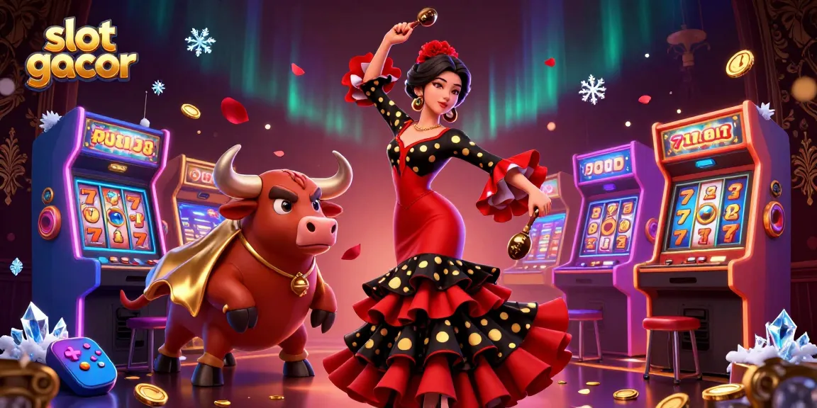 Putar untuk menang di slot gacor dengan visual cerah dari mesin slot dan karakter 3D festival.