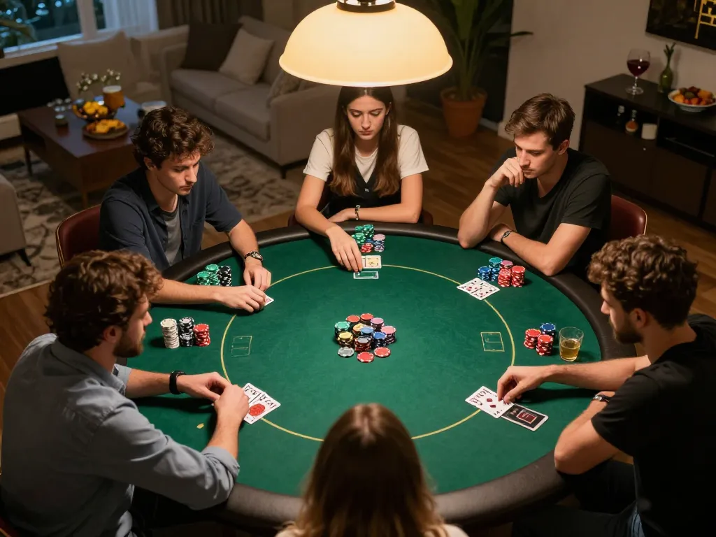 KONG88 poker game scene showcasing competitive players and chips in strategic play atmosphere.