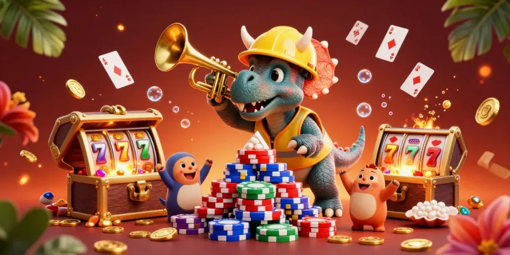เล่นเกมสล็อตทดลองเล่นกับไดโนเสาร์ในภาพ 3D แนวคาสิโน