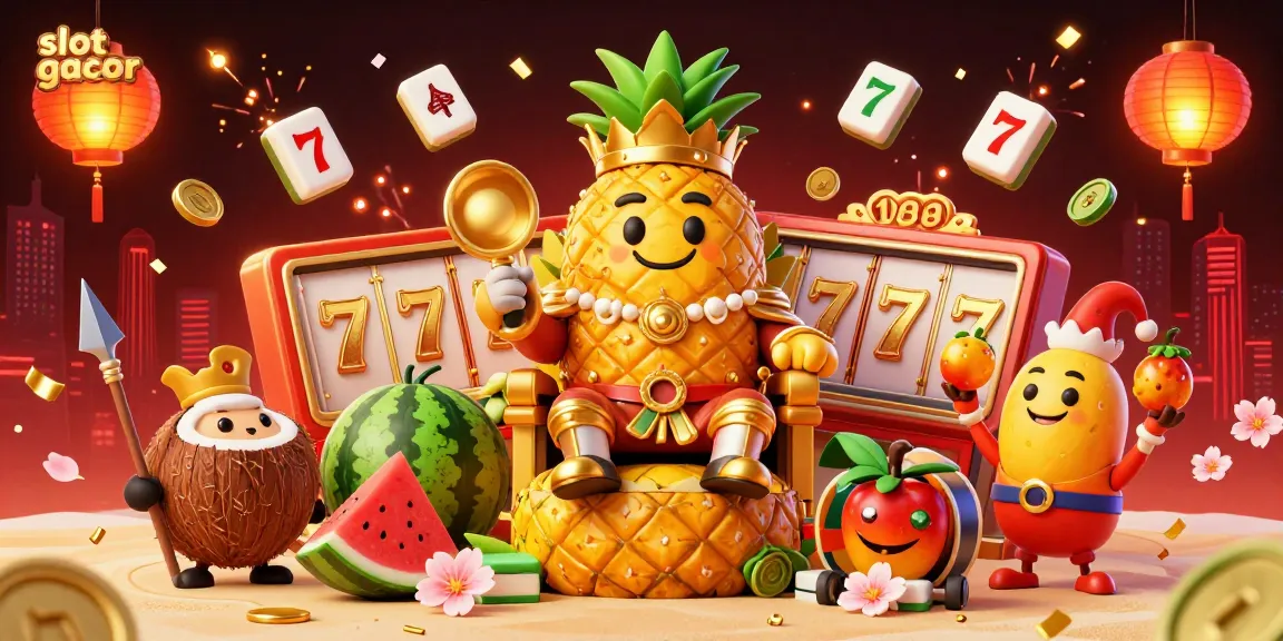 Experience the vibrant slot gacor scene with a golden pineapple king and dynamic slot elements.