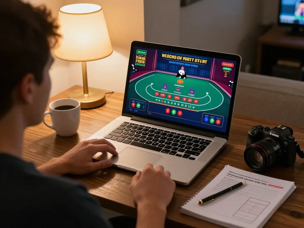 Cloud-africa players engaging in online gaming with a laptop, showcasing strategic blackjack action and cozy atmosphere.