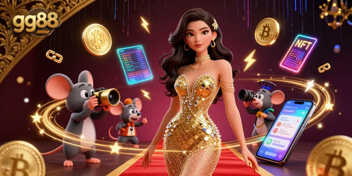 Engage with the vibrant gg88 gaming experience featuring gold accents and dynamic elements in this artistic casino illustration.