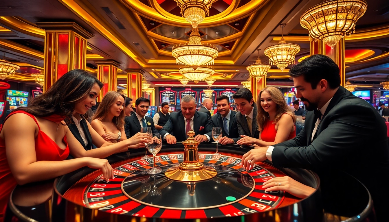 Players enjoying top casinos with excitement at a roulette table in a vibrant casino setting.