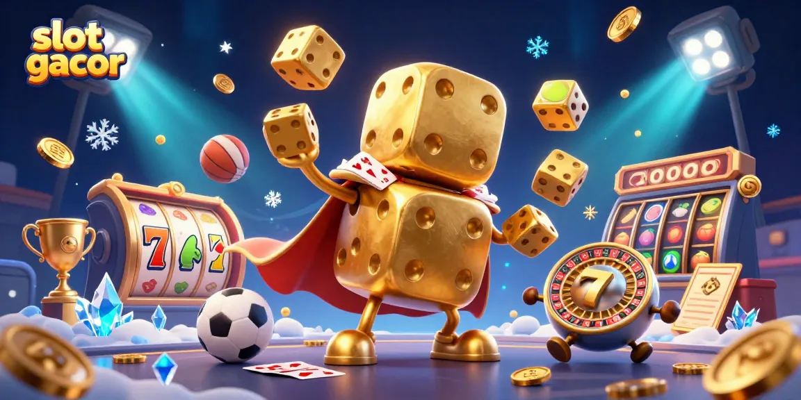 Permainan slot gacor dengan karakter dadu emas dan elemen slot yang menarik