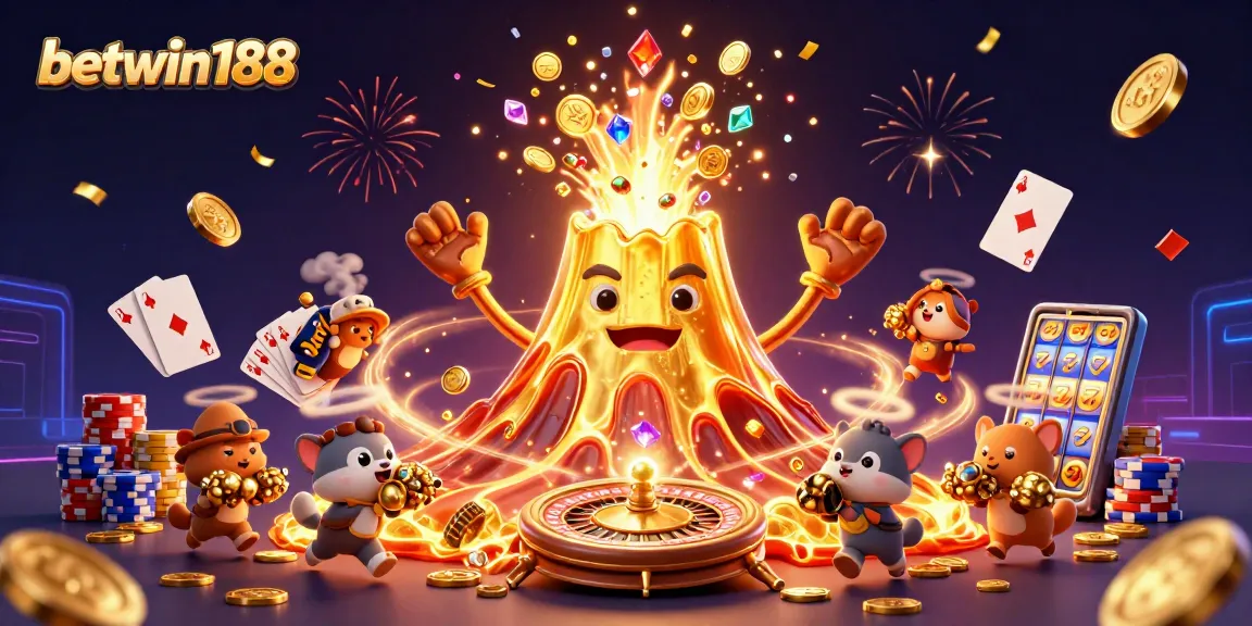 Experience excitement at betwin188 with a vibrant casino scene of triumphant treasures and thrilling games.