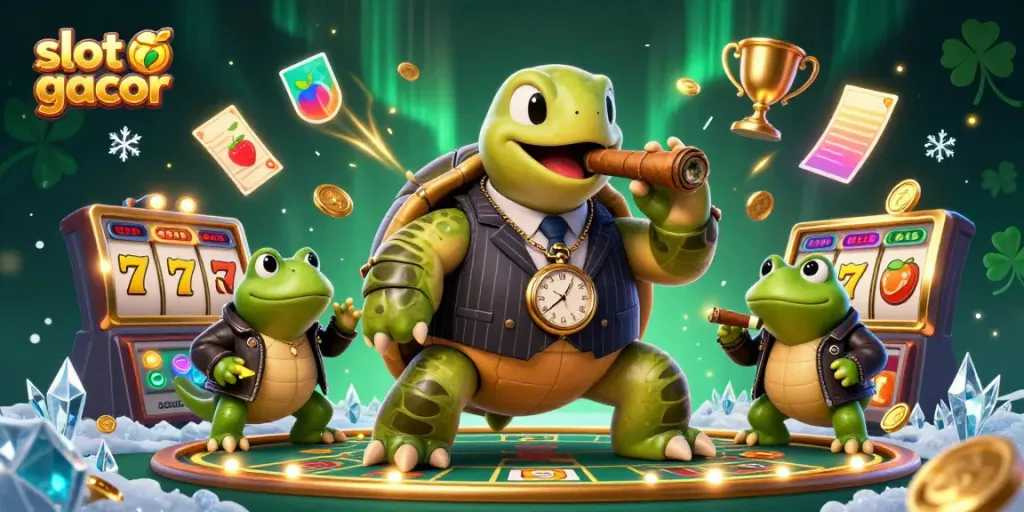 Slot gacor mendapatkan jackpot besar di ilustrasi kasino 3D yang penuh warna dan detail.