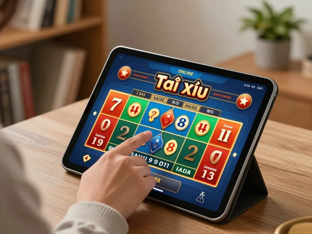 Engaging with app tài xỉu online uy tín on a tablet, showcasing exciting gameplay.