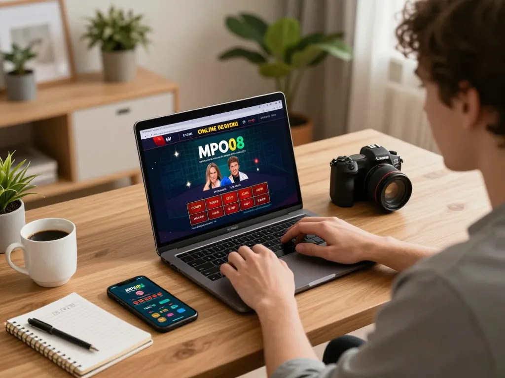 MPO08 online casino gameplay featuring a user focused on strategic betting at home.
