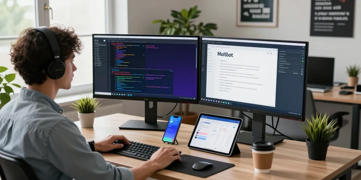 Moltbot integrates in a tech workspace, showcasing a developer's productivity in software development.