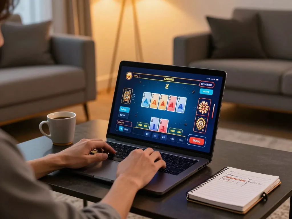 Engaging online card game session at credit card casinos from a cozy home setting.