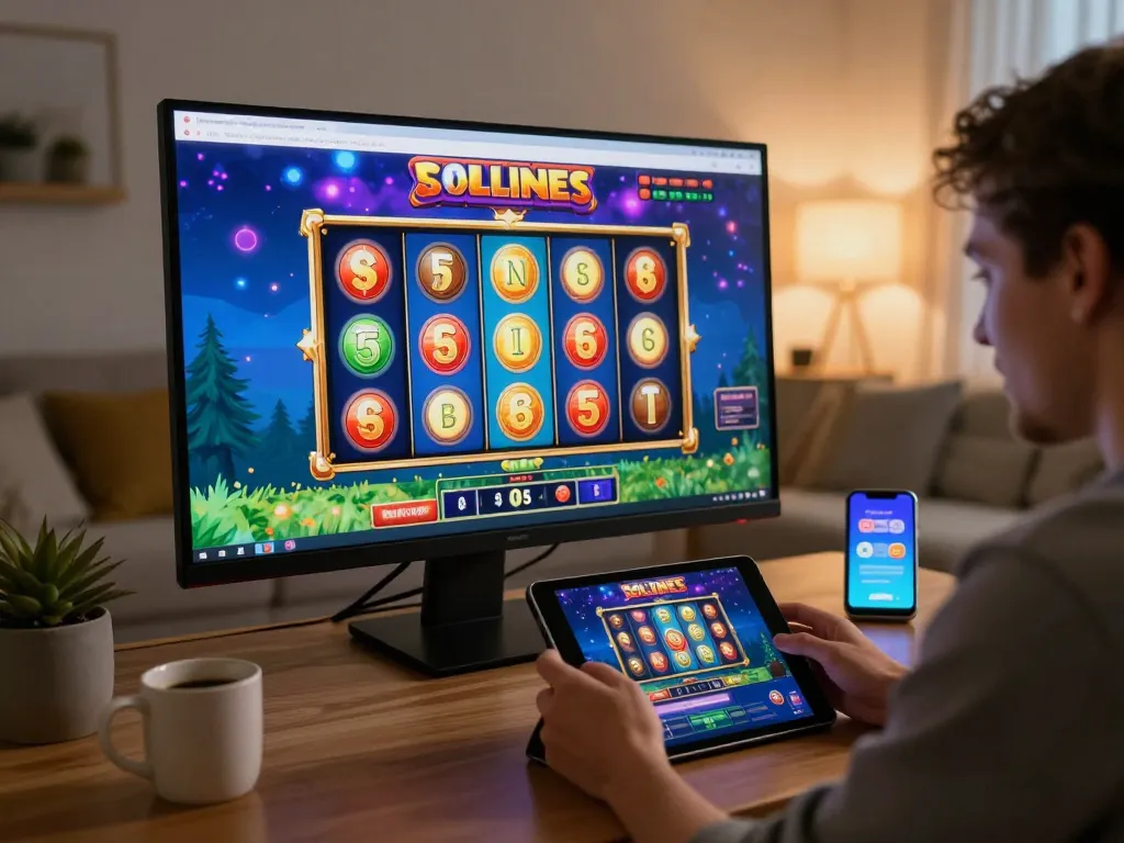Engaging with link slot games on a tablet in a cozy home setting