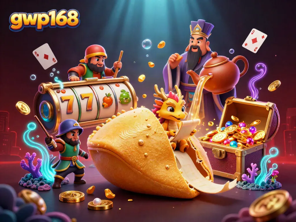 Menangkan jackpot dengan gwp168 sambil dikelilingi kreasi 3D menarik dari kue keberuntungan, naga bijak, dan elemen kasino seru lainnya.