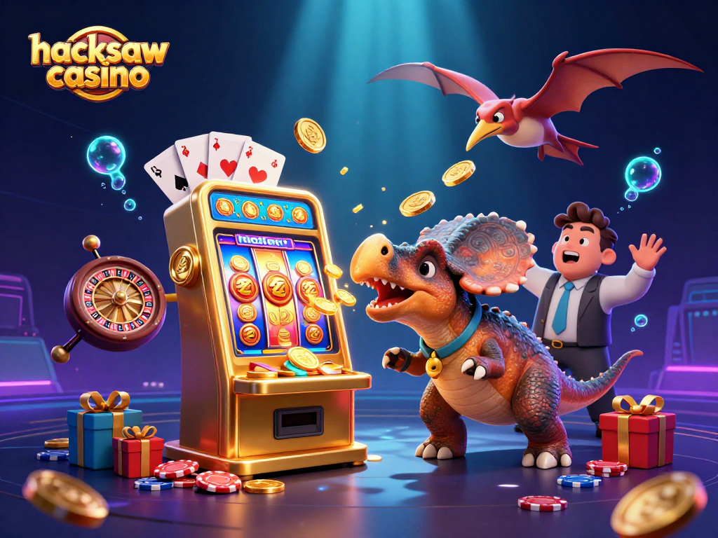 Experience the excitement of hacksaw casino as cartoon characters engage with thrilling pokies and rewards.