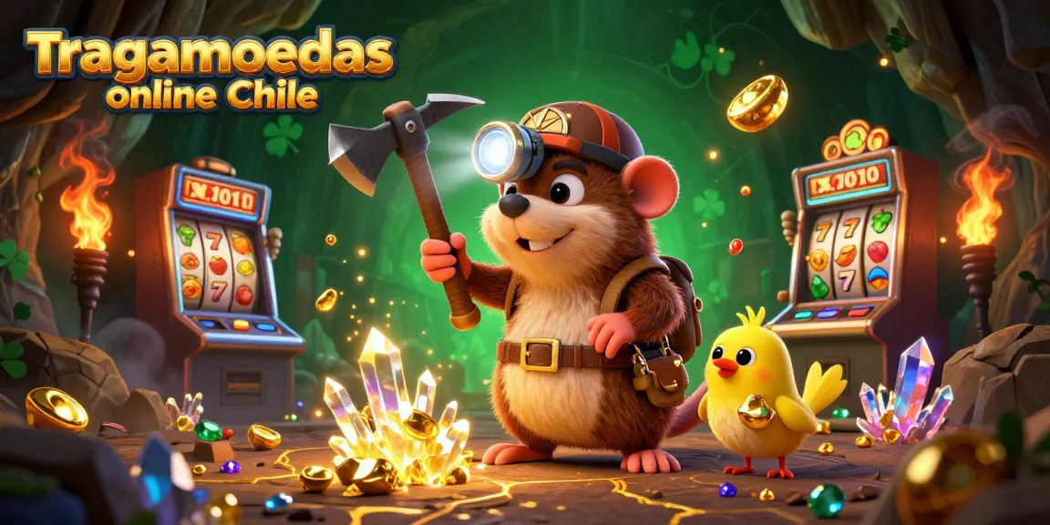 Juega a tragamonedas online Chile con una ilustración divertida de un topo cazador en una cueva de oro.