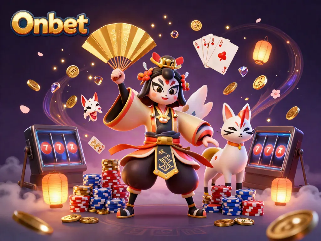 Experience the excitement of Onbet with vibrant casino elements and characters in action.