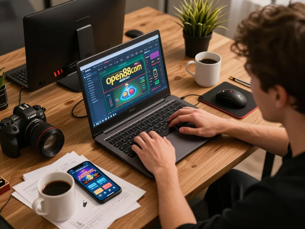 Engaging in a strategic online gaming session at open88 com with gaming accessories.