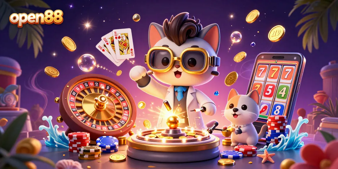 Engage with the exciting world of open88, where 3D animated characters bring casino thrills to life amidst cascading coins and vibrant game elements.