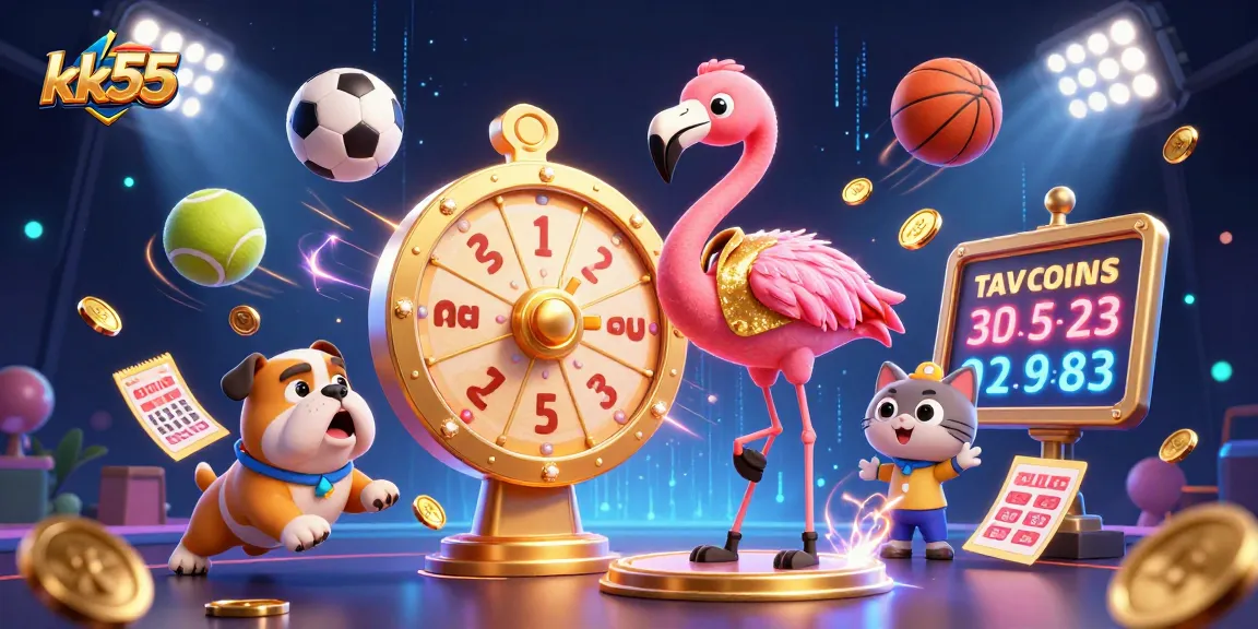 Engage with kk55 as a game show host spins the prize wheel amidst vibrant betting action.