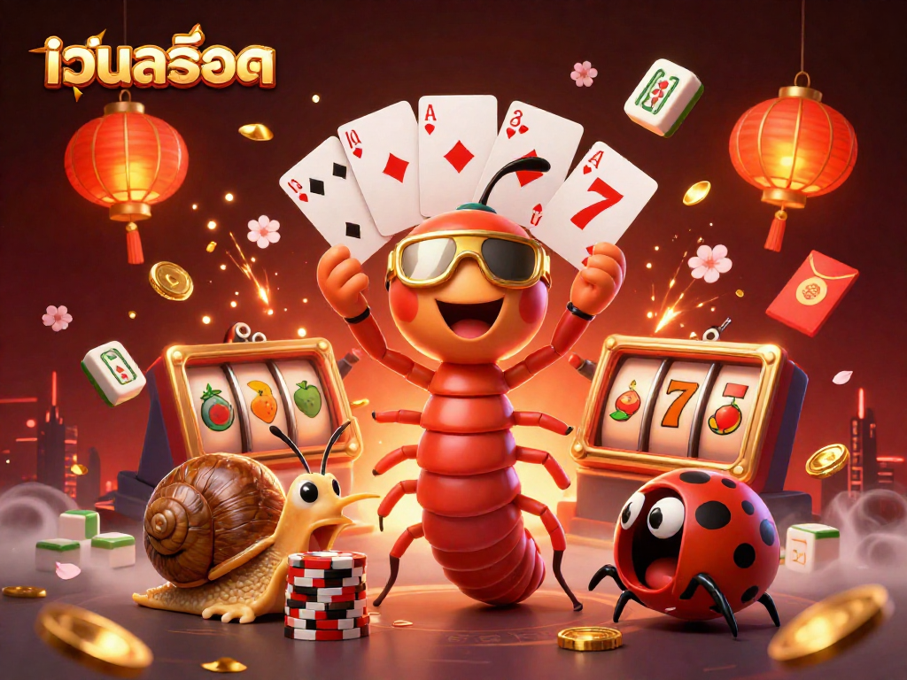 Experience the vibrant world of เว็บสล็อต with a colorful casino-themed illustration showcasing games and characters.
