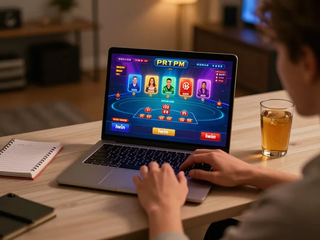 Iwin user engaged in a thrilling online poker game, showcasing vibrant gameplay interface.