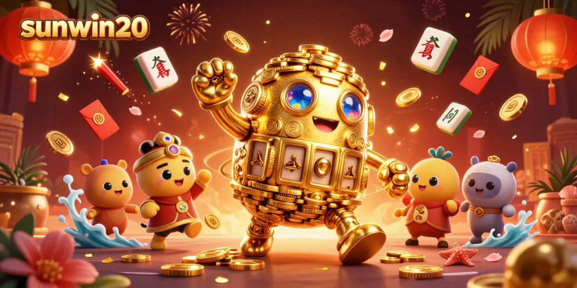 Engage with the immersive world of sunwin20 showcasing a golden golem amidst vibrant casino elements.