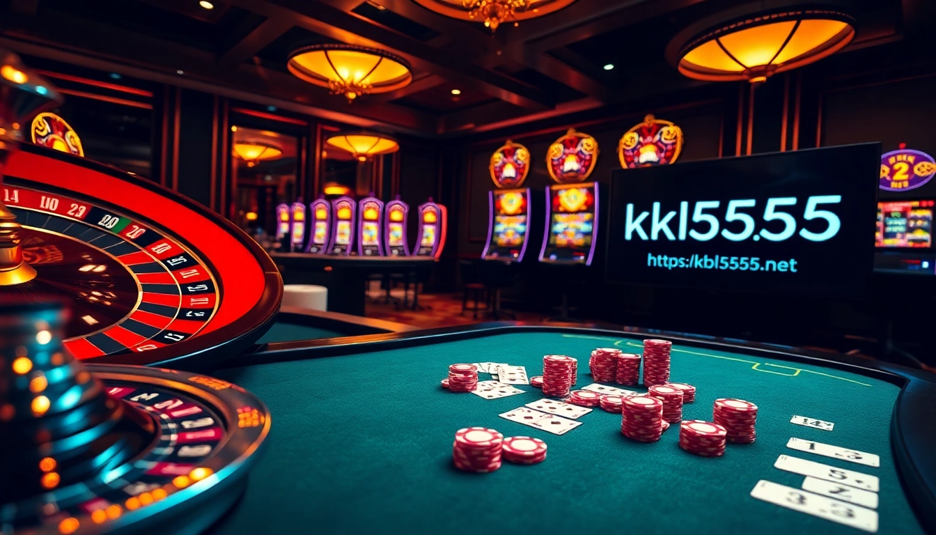Betting excitement at https://kbl555.net/ casino with vibrant poker chips and slot machines.