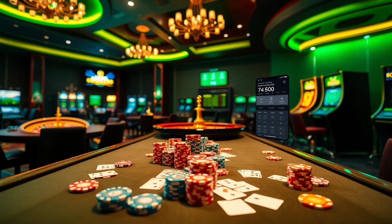 Exciting casino experience showcasing Bem88 with poker chips, cards, and roulette wheel.