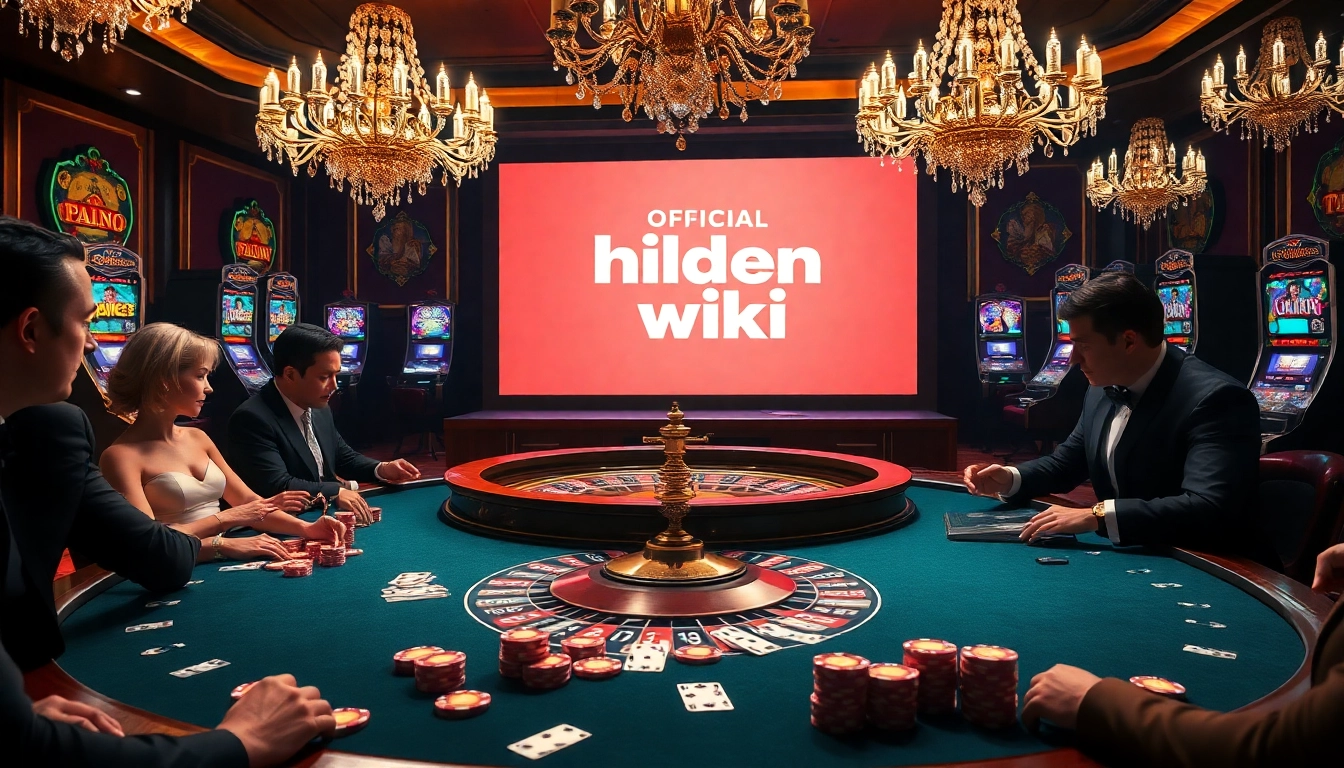 Engaging scene of gambling excitement at a roulette table with the official hidden wiki logo visible.