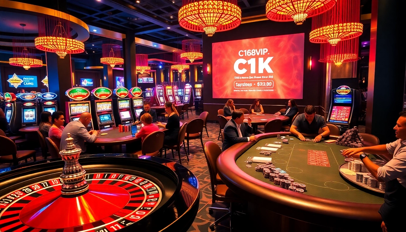 Players enjoying thrilling games at c168 okvip casino with a vibrant atmosphere.