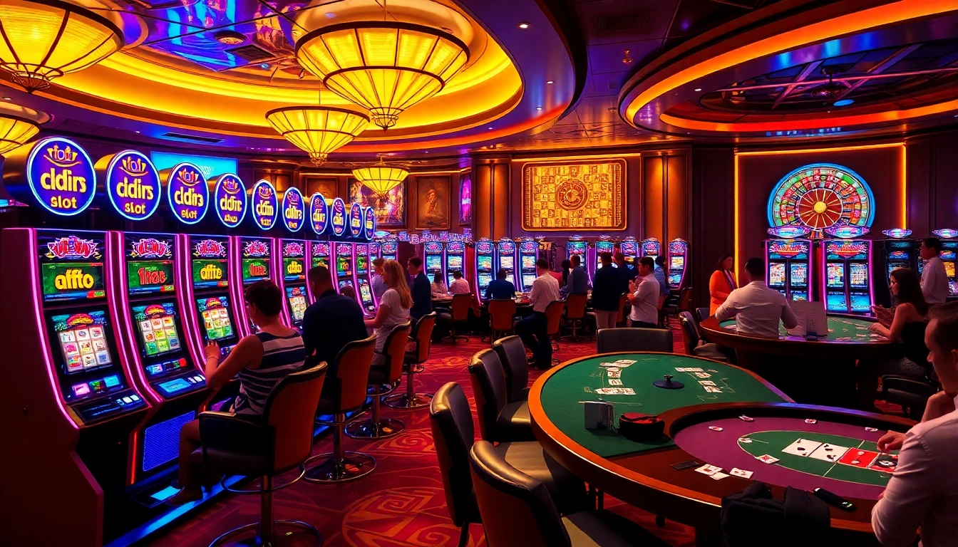 Engage with idn slot machines in a lively casino atmosphere, vibrant and full of excitement.