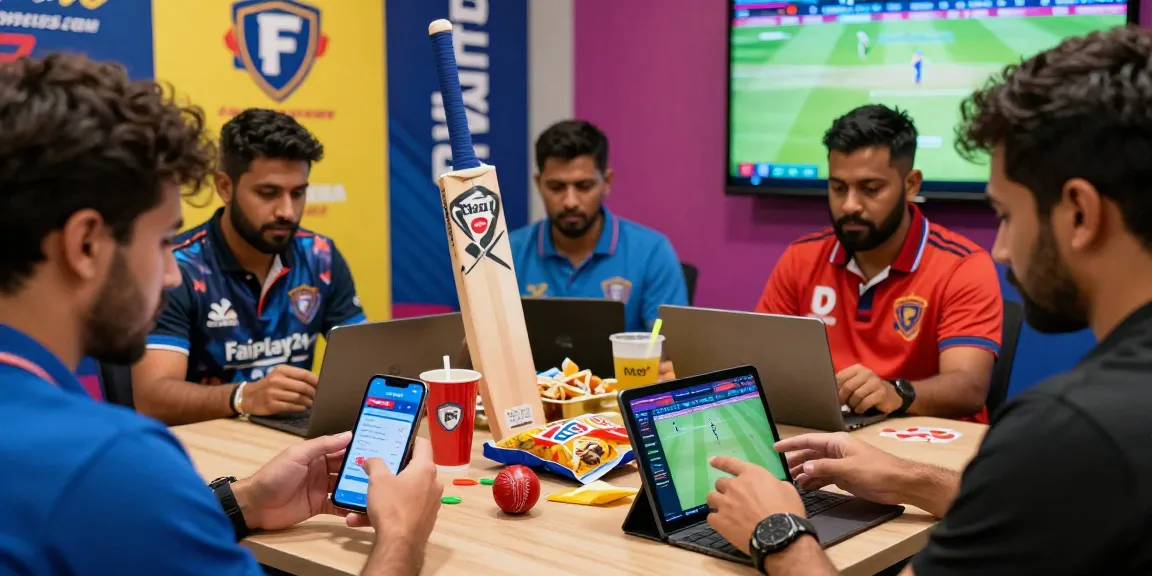 Engaged users betting live on cricket with Fairplay24 in a vibrant urban setting, showcasing dynamic excitement.