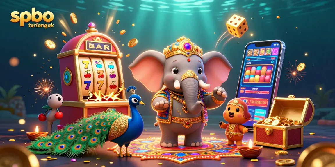 Experience the thrill of spbo terlengkap with this colorful 3D depiction of a jackpot explosion, vibrant casino elements, and festive decor.